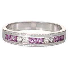 Kuber Diamond Pink Sapphire Band Estate 14 Karat White Gold Ring Channel Set