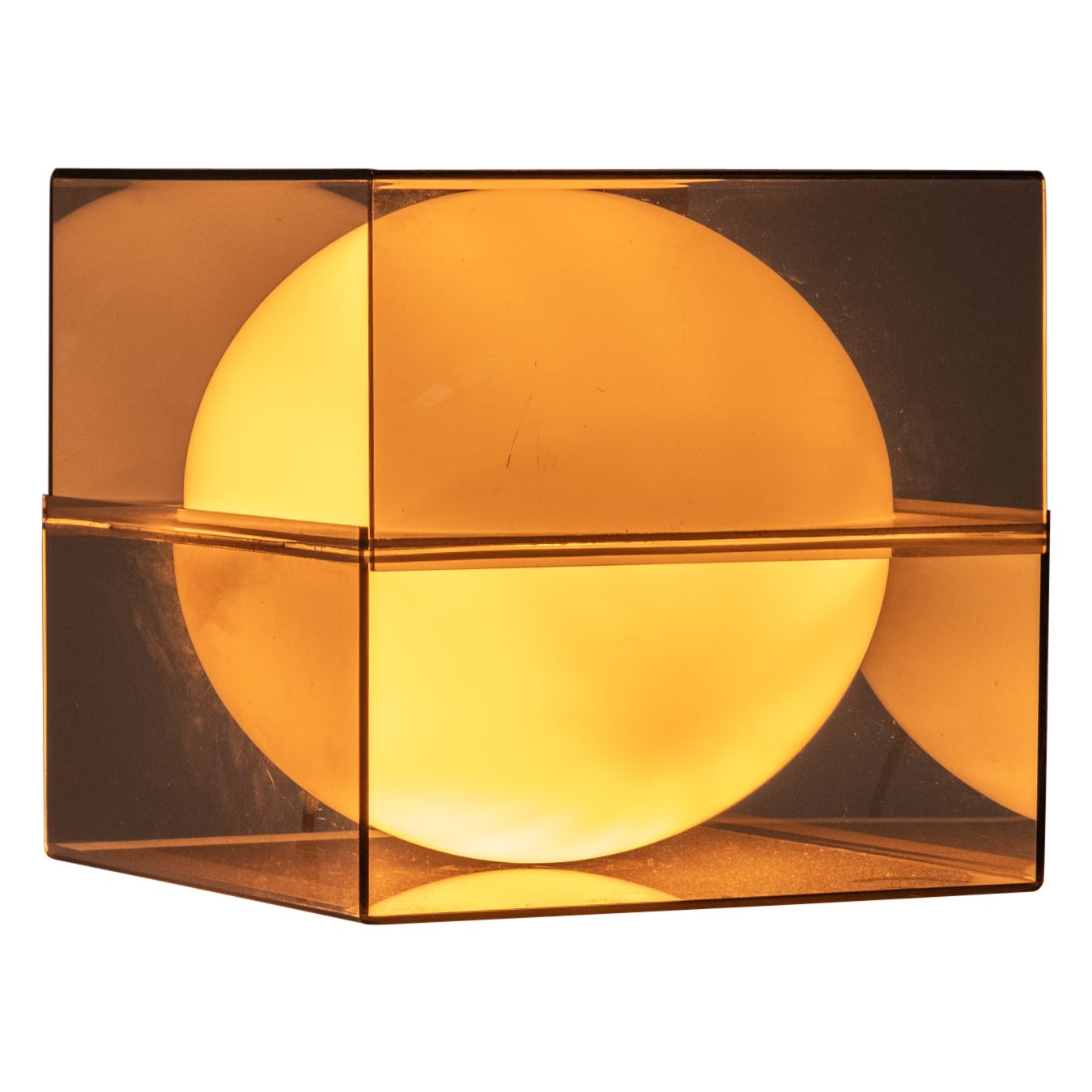 Kubic Tischleuchte, Rauchglas & weißer Diffusor, italienisches Design, 1970er