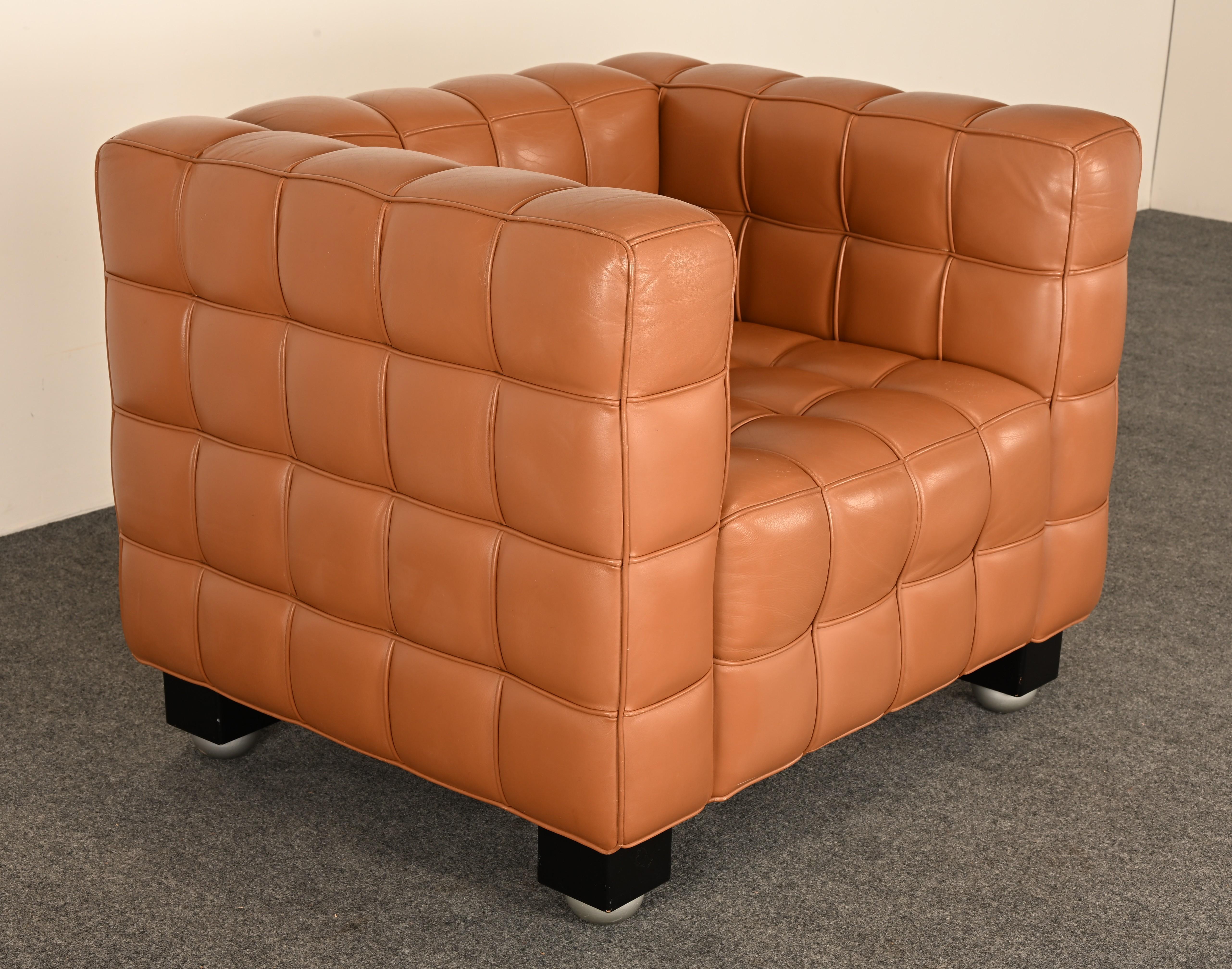 Mid-Century Modern Fauteuil en cuir Kubus par Josef Hoffmann pour Wittmann, années 1980 en vente