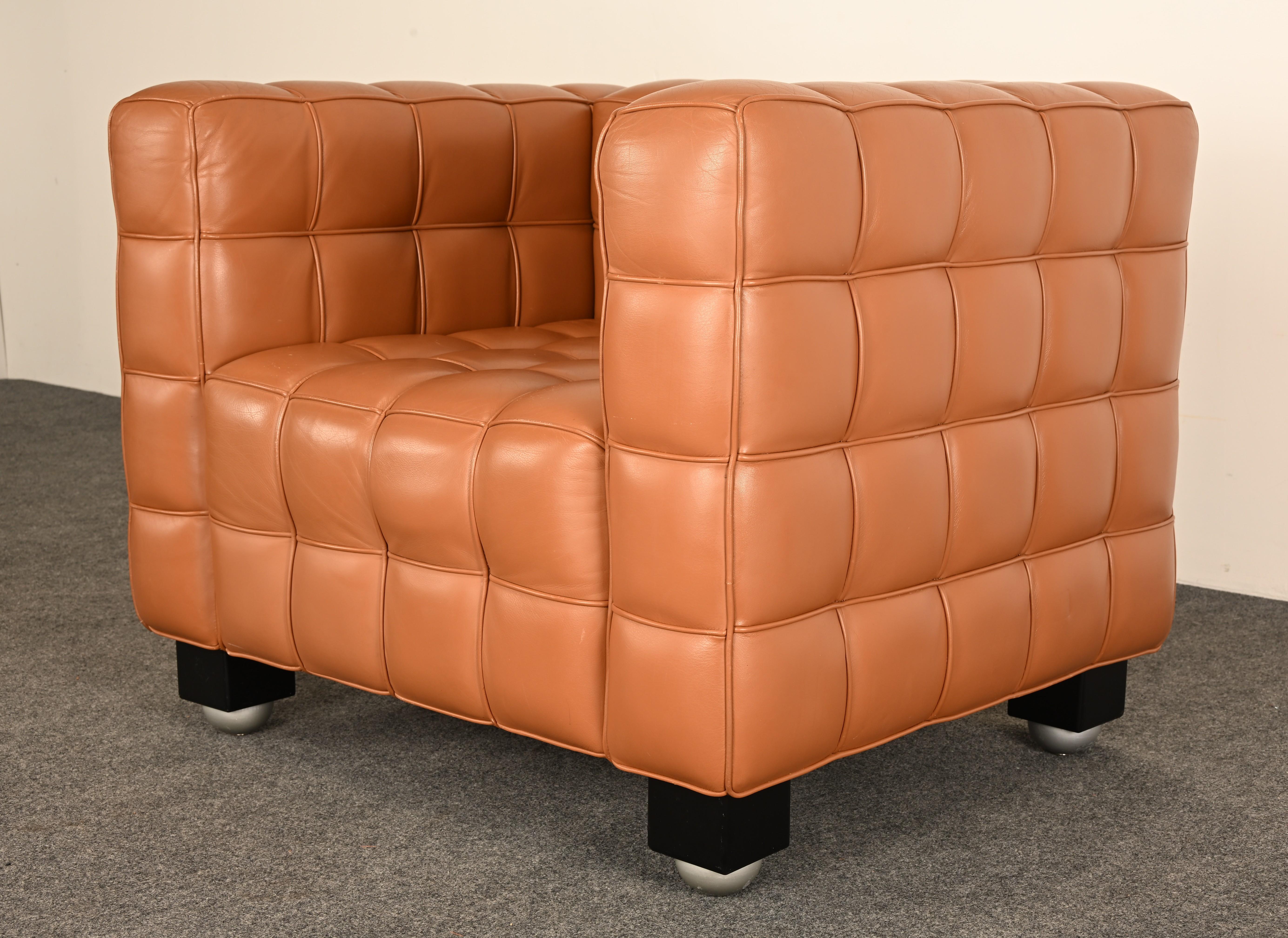 Fin du 20e siècle Fauteuil en cuir Kubus par Josef Hoffmann pour Wittmann, années 1980 en vente