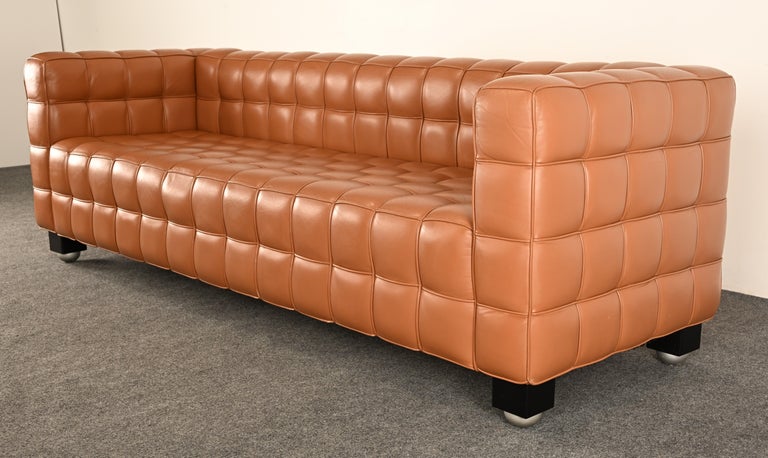 Kubus Leather Sofa by Josef Hoffmann for Wittmann, 1980s For Sale