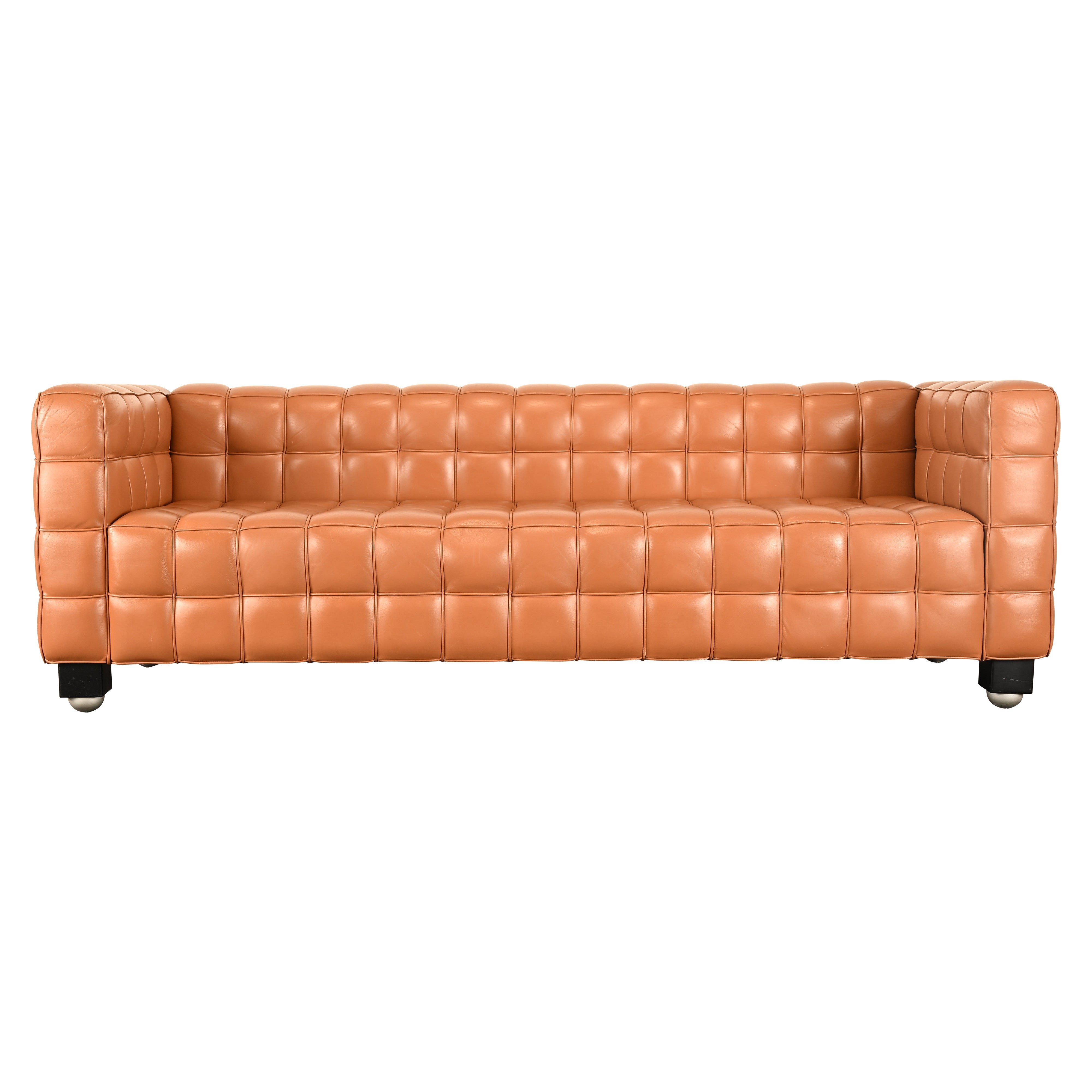 Kubus Leather Sofa by Josef Hoffmann for Wittmann, 1980s For Sale