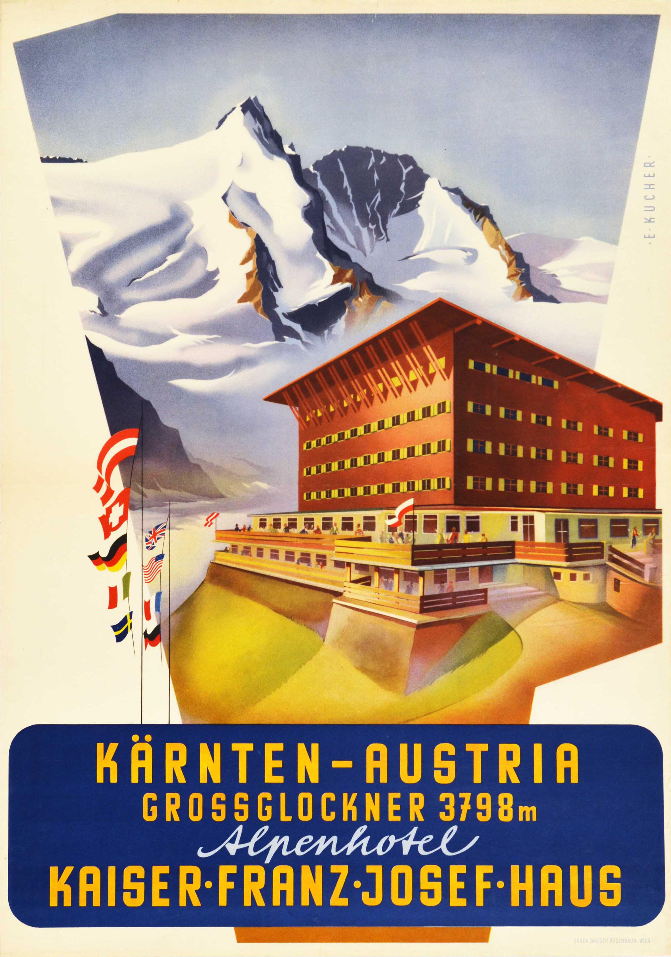 Print di Kucher - Poster originale d'epoca Karnten Austria Grossglockner Carinzia Montagna Ghiacciaio