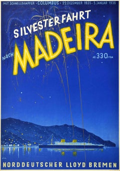 Original Vintage Poster New Year Cruise To Madeira Steamship Columbus Fireworks