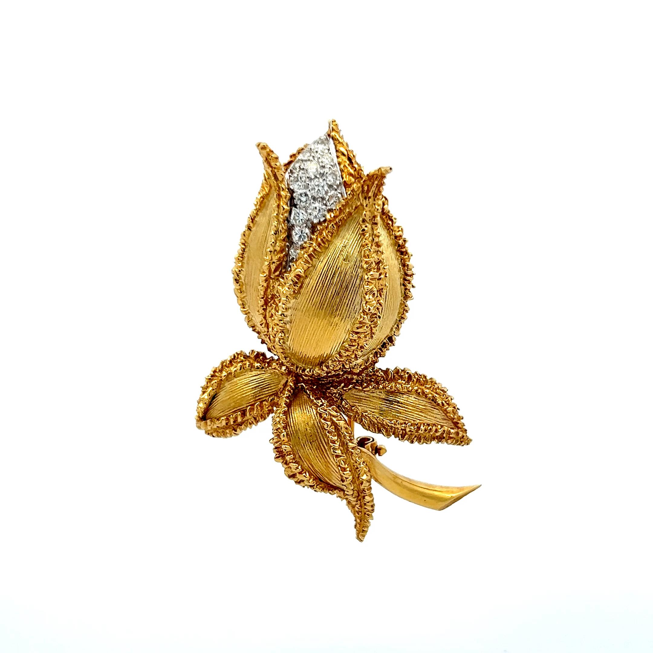 De las mujeres Kucninsky Broche de oro amarillo de 18 quilates con diamante brillante redondo de 0,45 quilates en venta