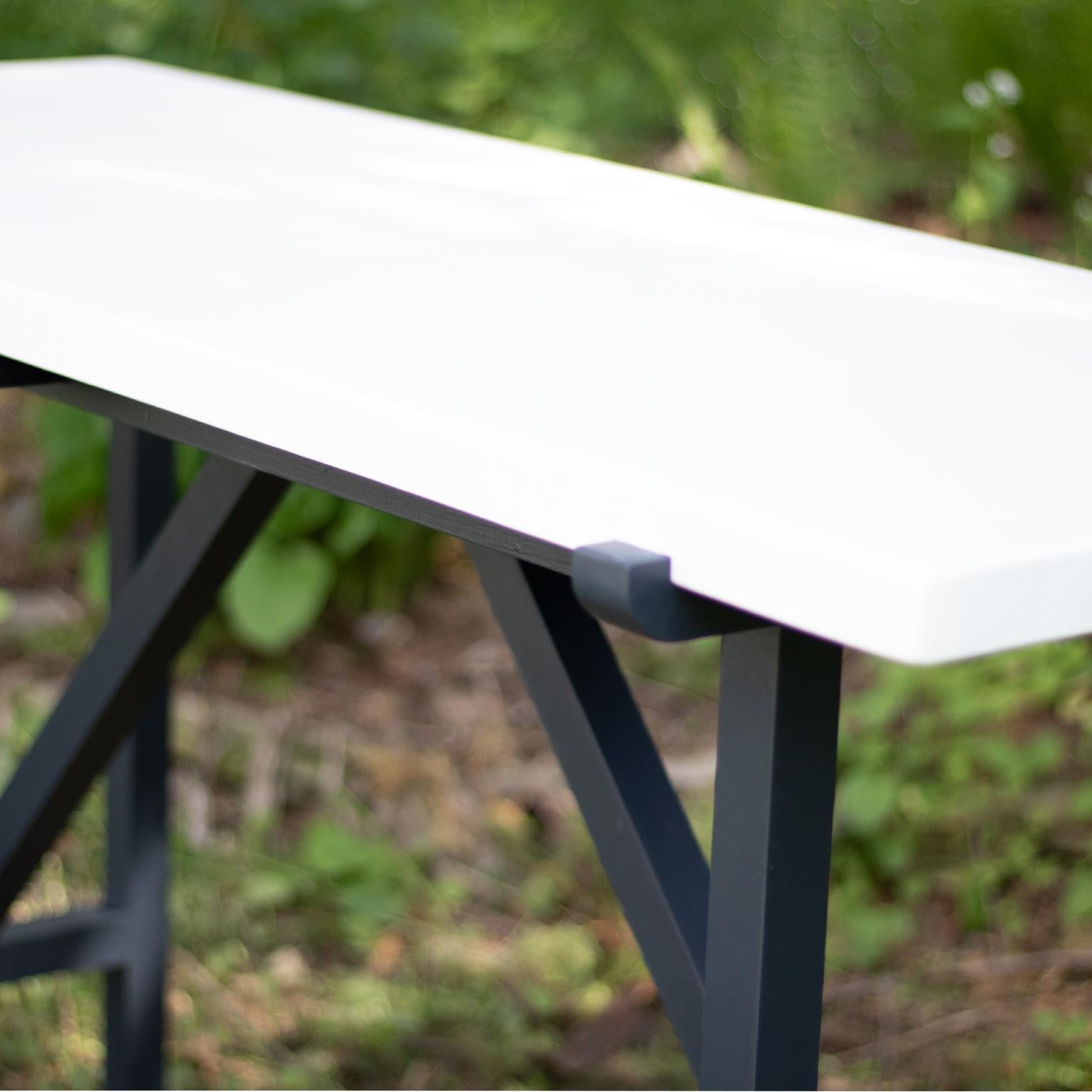 Canadian Kudra Centre Table with White Painted Wood Top and Black Enamelled Base For Sale