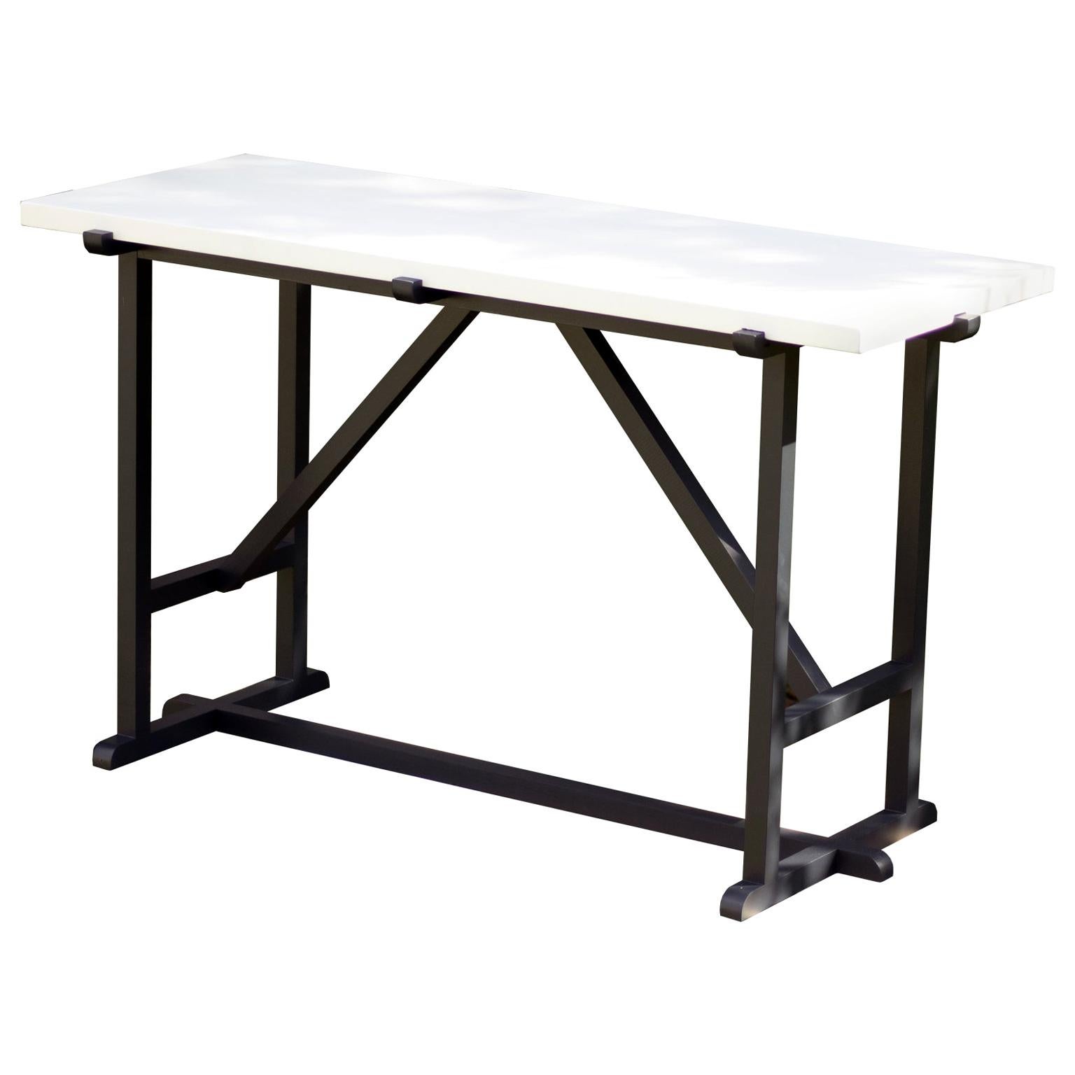 Kudra Centre Table with White Painted Wood Top and Black Enamelled Base For Sale