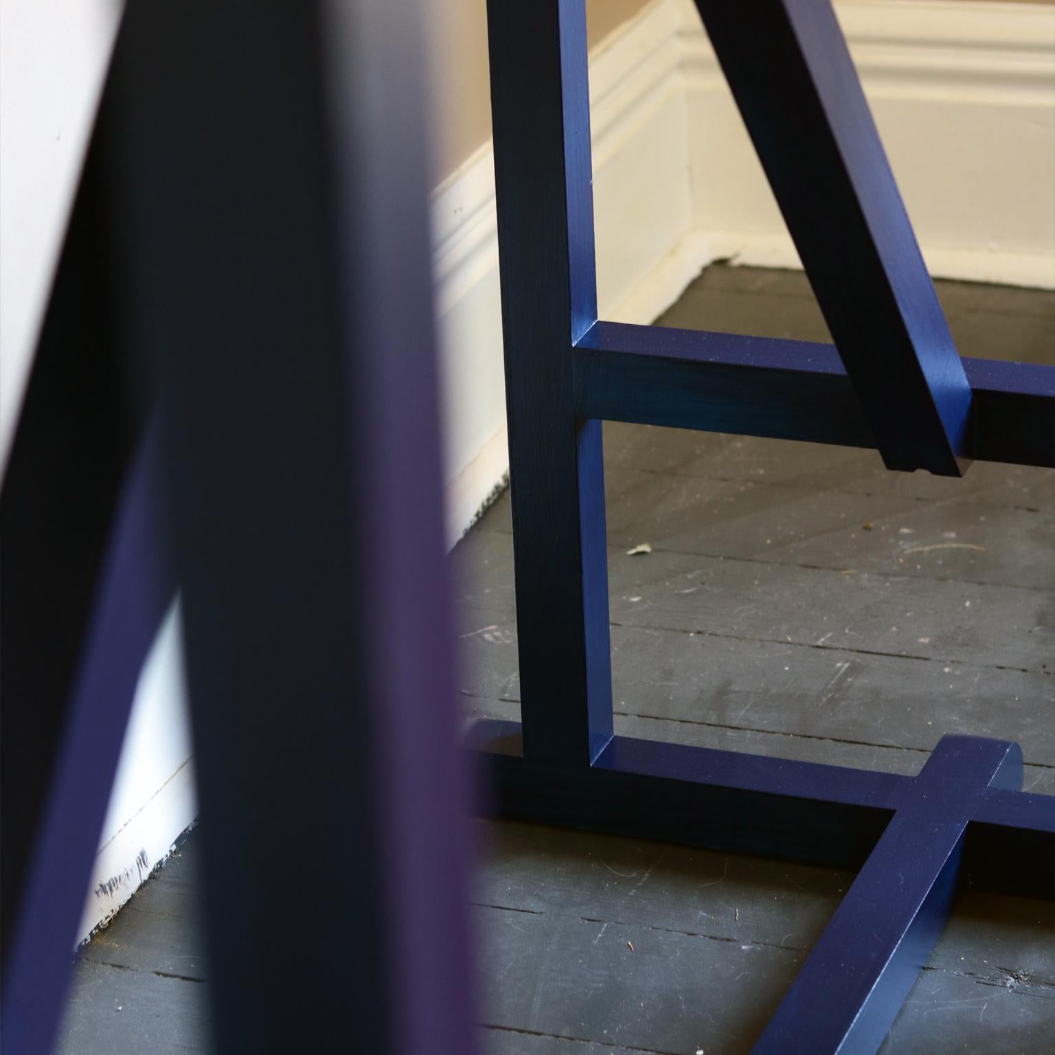 Canadian Kudra Wood Console Table With Aubergine Purple Textured Top And Ink Blue Lacquer For Sale
