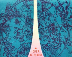 Original Vintage Space Poster Gagarin 12 IV 1961 Astronomy Constellation Design