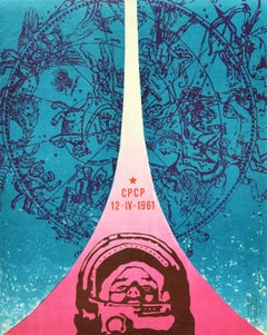 Poster originale d'epoca A Space Gagarin 12 IV 1961 Astronomia Costellazione Design