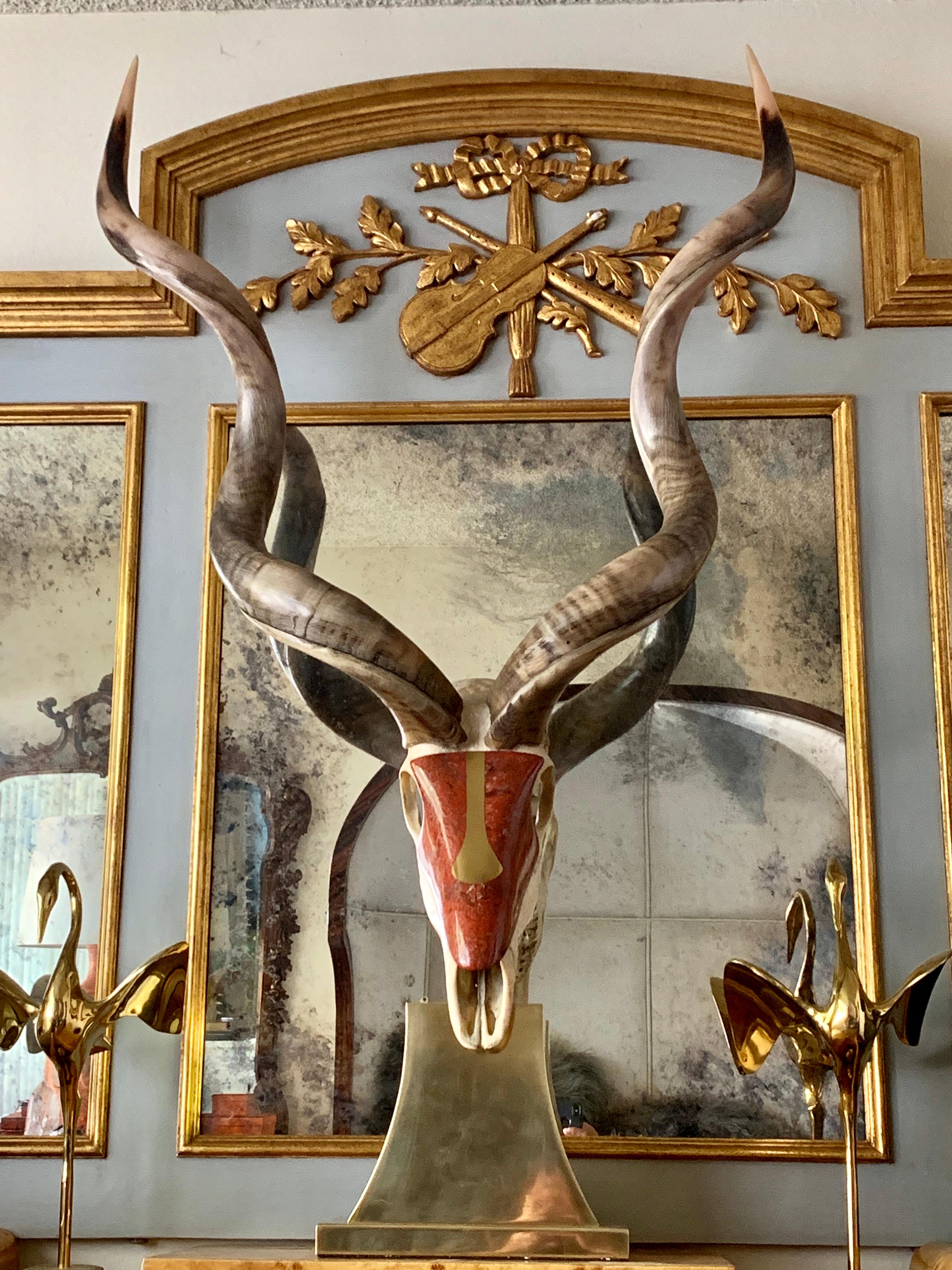 Multi-gemstone Kudu Skull Sculpture 