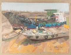 Kui Zhao Landscape Original Oil On Canvas "The Stranded Ship"