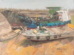 Kui Zhao Landscape Original Oil On Canvas "The Stranded Ship"