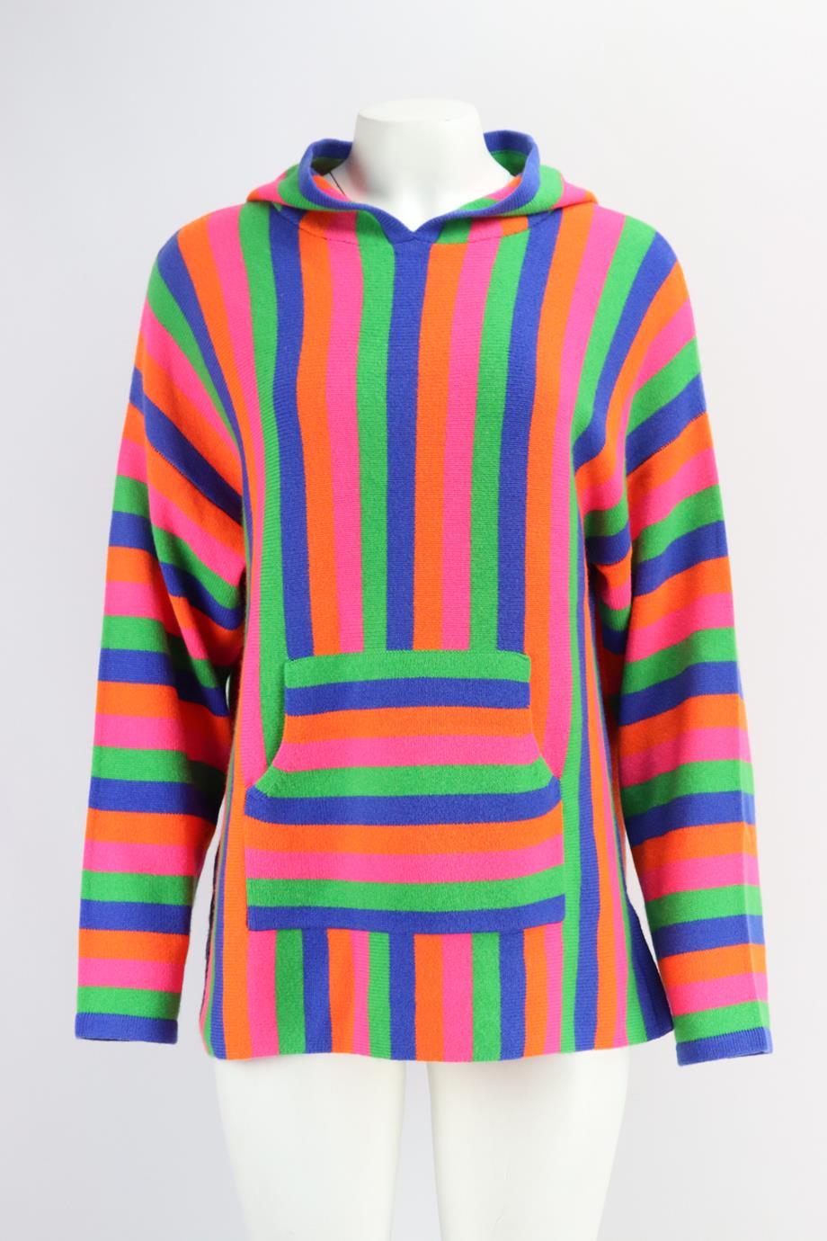 Kujten stroped cashmere hoodie. Multicoloured. Long sleeve, crewneck. Slips on. 100% Cashmere. Size: One Size. Bust: 44 in. Waist: 44 in. Hips: 45 in. Length: 27 in New with tags
