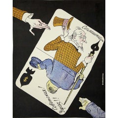 Vintage 1977 original Soviet poster by Kukryniksy, titled playing card