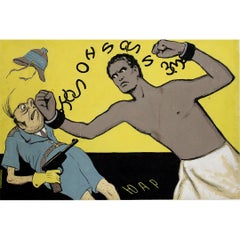 Powerful original gouache painting from 1983 - apartheid-era South Africa