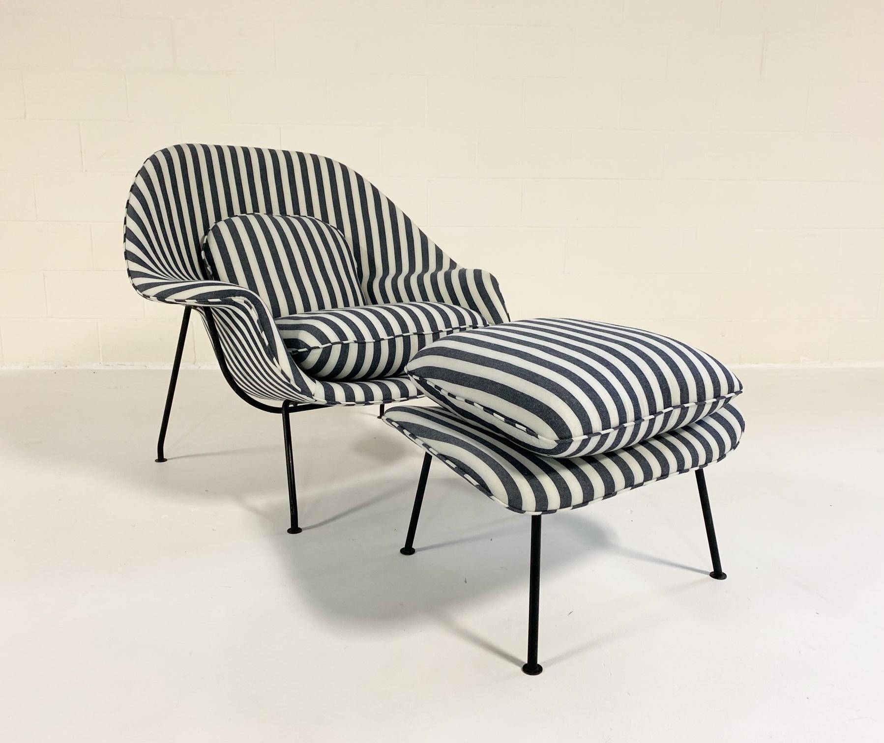 This iconic chair is part of the Kule x Forsyth collab. Introducing a collection of timeless design icons restored by Forsyth with fabric designed by Kule. The collection includes an Eero Saarinen Womb chair, Ludwig Mies van der Rohe Brno chairs,