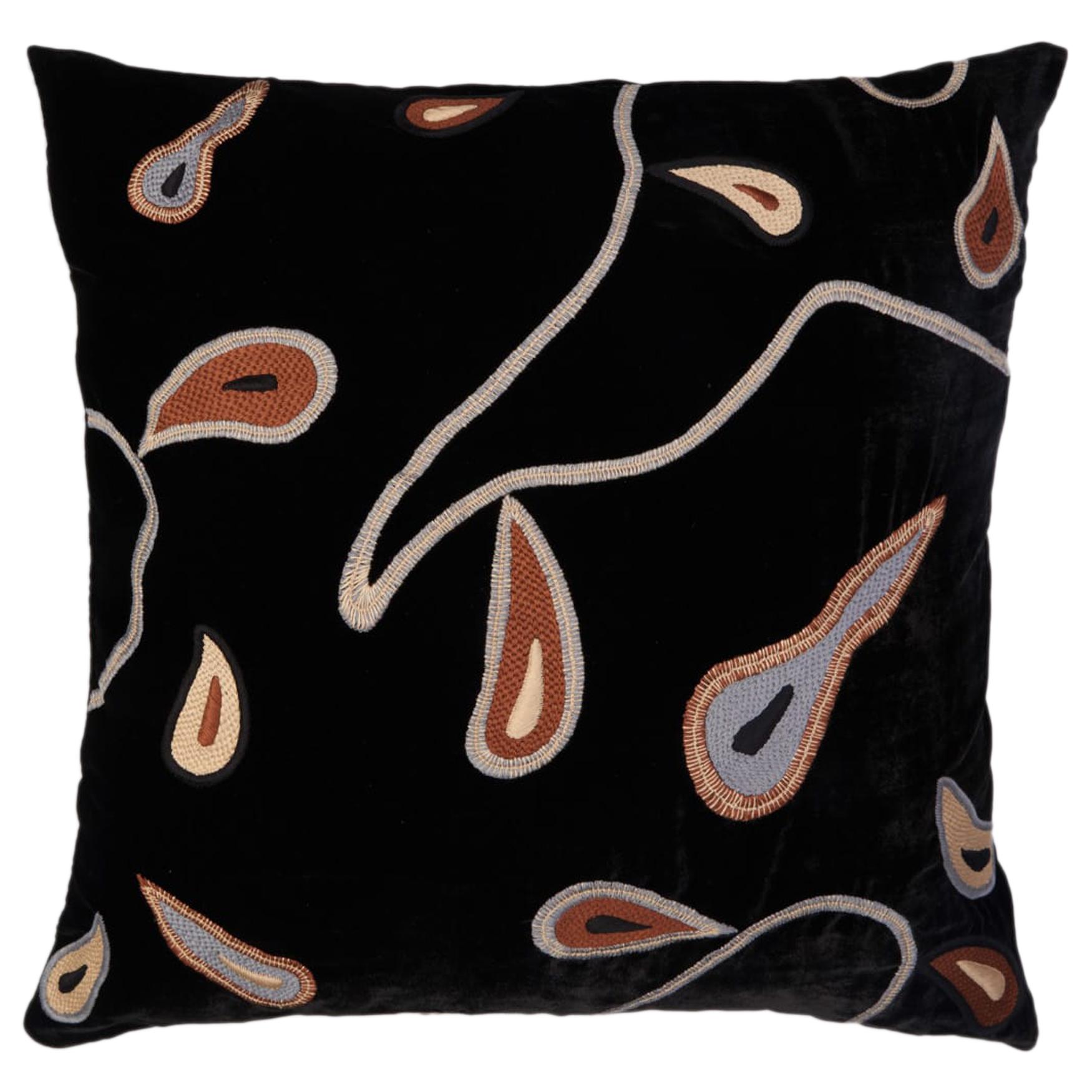 Kulikovo Hand Embroidered Black Velvet Pillow Cover For Sale
