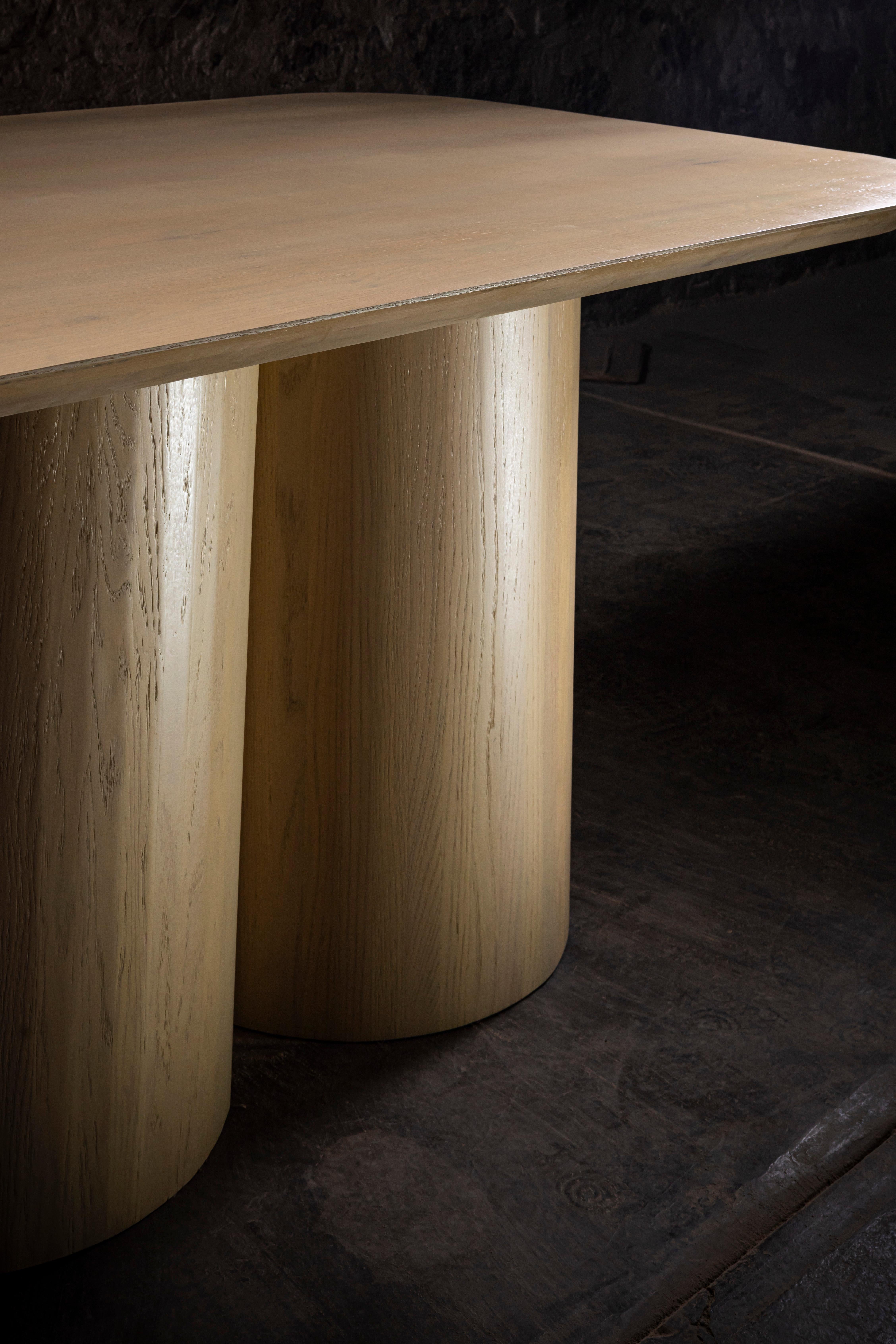 Mexican Kulindros Rectangular Dining Table in Solid Oak by No Age Studio For Sale