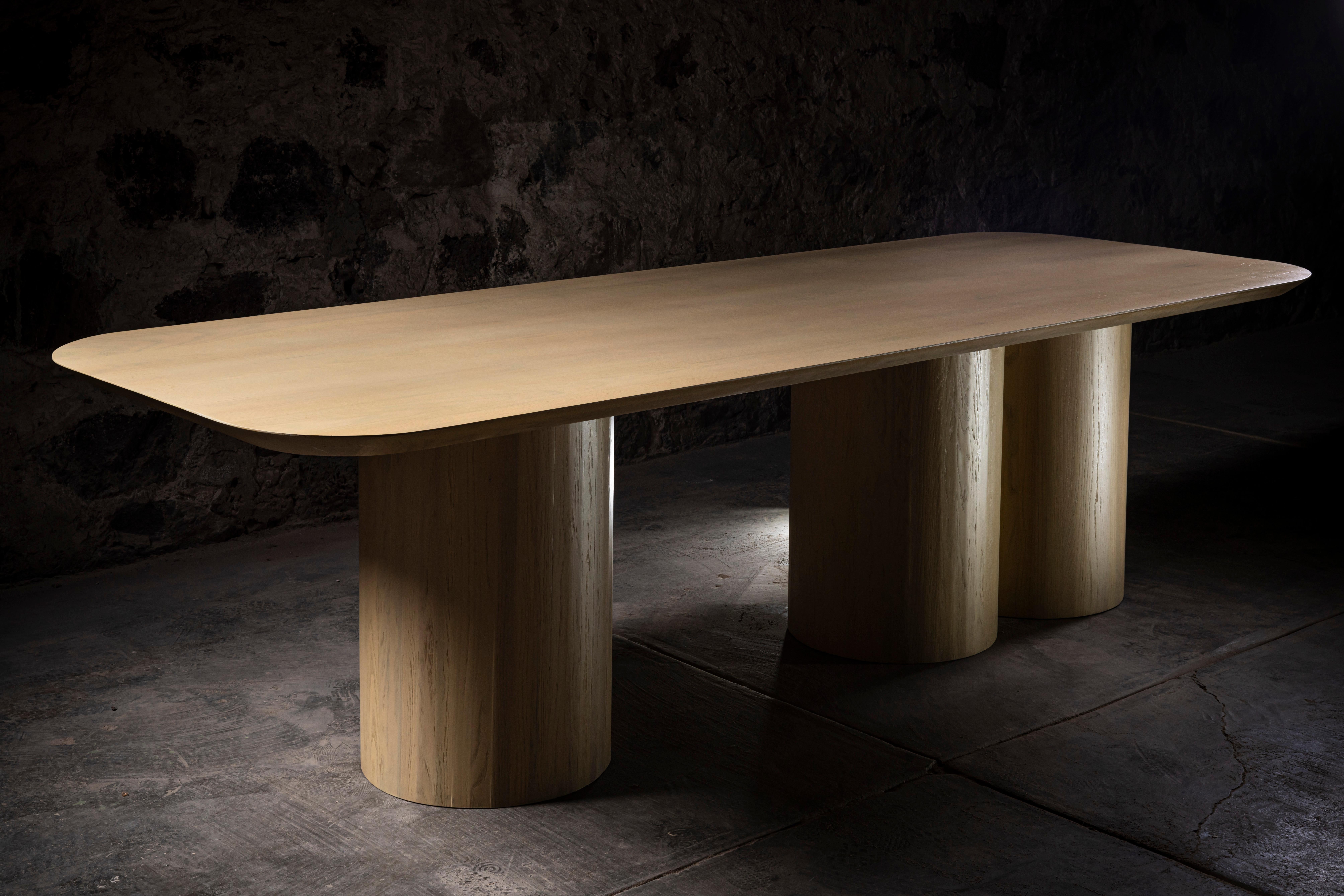 Contemporary Kulindros Rectangular Dining Table in Solid Oak by No Age Studio For Sale