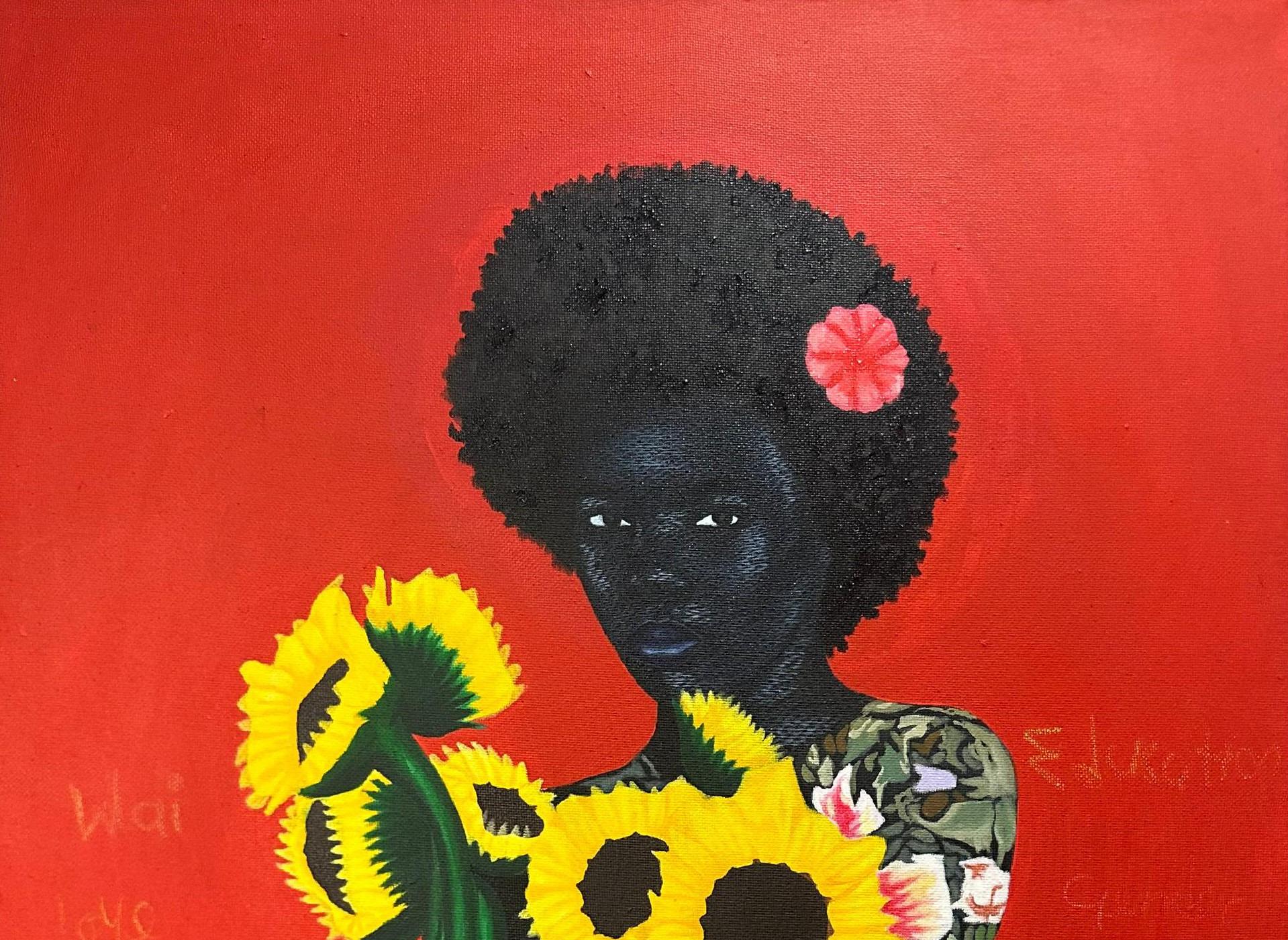Ewie - 21. Jahrhundert, Zeitgenössisch, Figuratives Porträt, Floral, Modern, Frauen – Painting von Kum Cletus