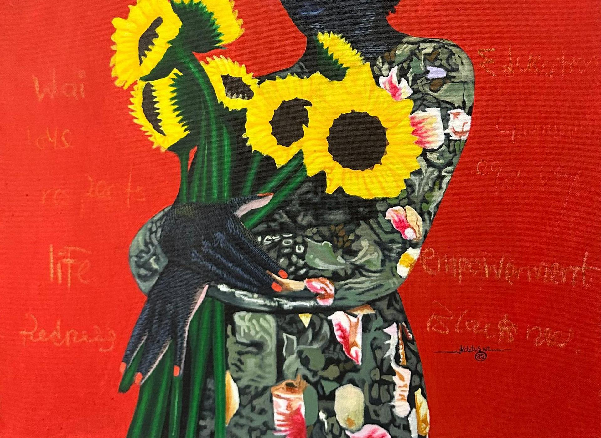 Ewie - 21. Jahrhundert, Zeitgenössisch, Figuratives Porträt, Floral, Modern, Frauen (Expressionismus), Painting, von Kum Cletus