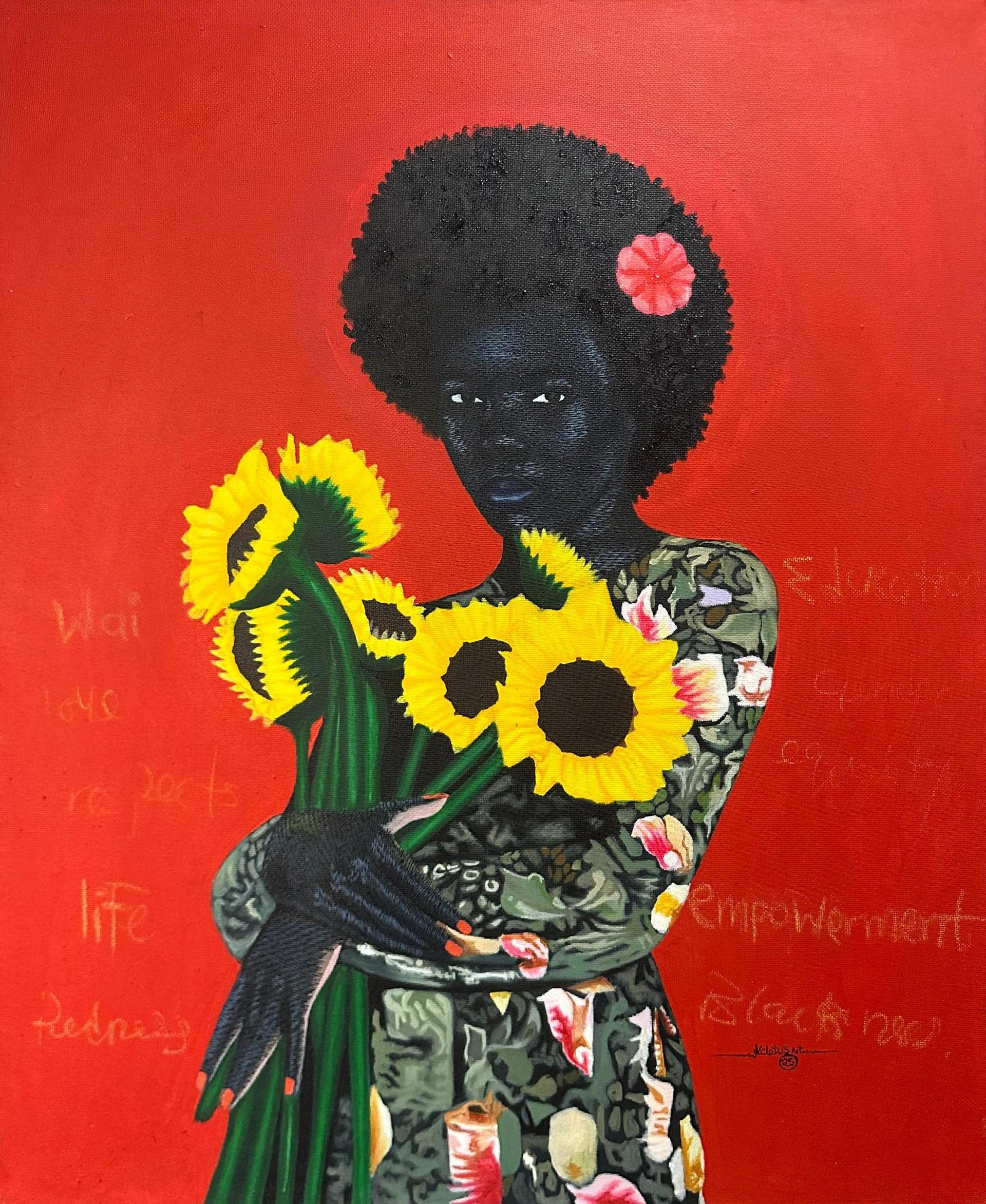 Kum Cletus Portrait Painting – Ewie - 21. Jahrhundert, Zeitgenössisch, Figuratives Porträt, Floral, Modern, Frauen