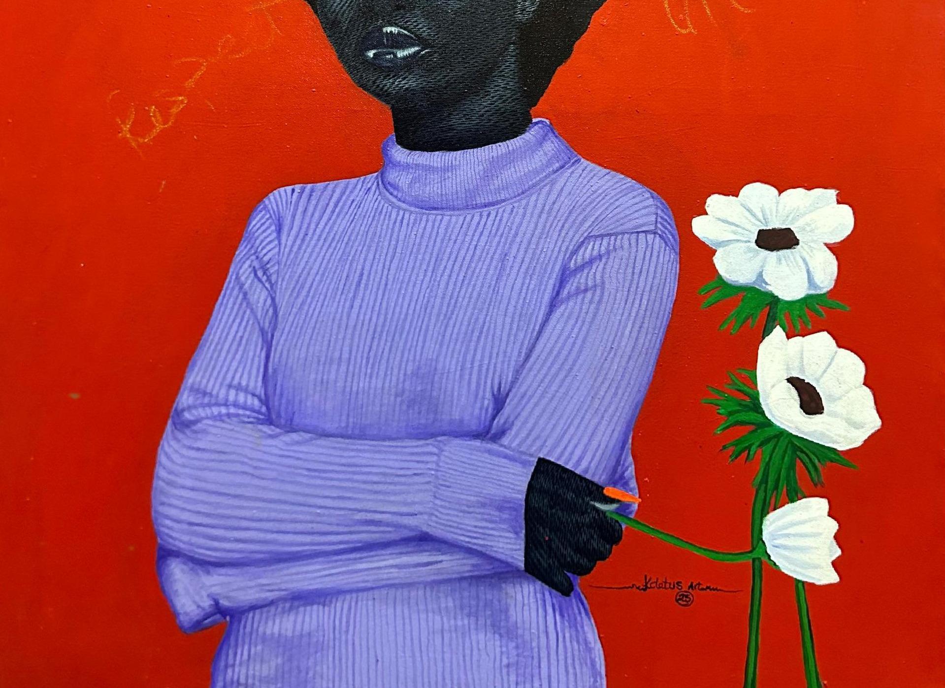 Rebecca - 21. Jahrhundert, Zeitgenössisch, Figuratives Porträt, Floral, Modern, Frauen (Expressionismus), Painting, von Kum Cletus
