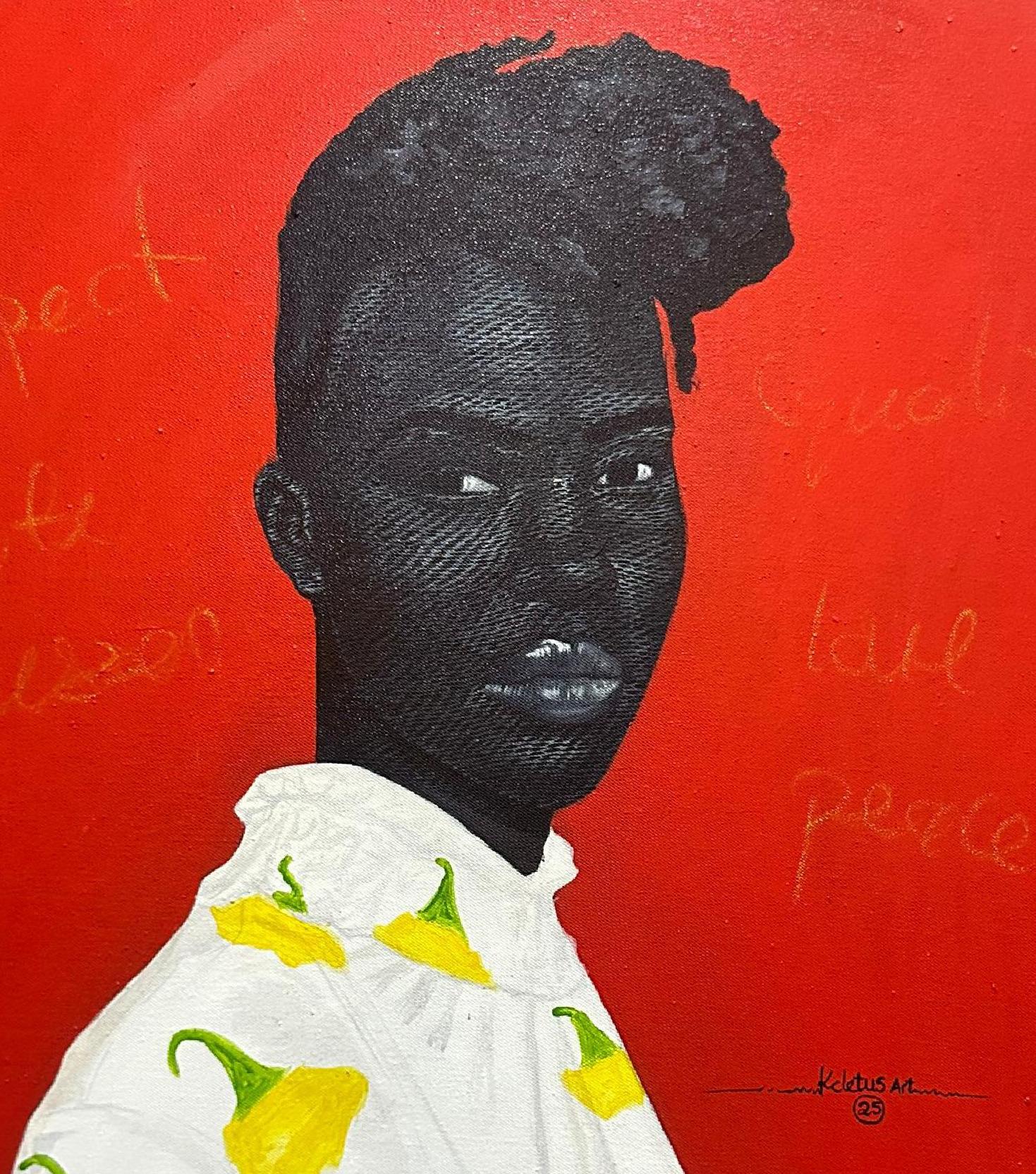 Untitled 5 - 21st Century, Contemporary, Figurative Portrait, Modern, Women - Red Figurative Painting by Kum Cletus