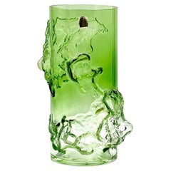 Vintage Kumela Glass (Finland) 'Petäjä' 9.5" Vase, in Green  Designed by Kaj Blomqvist