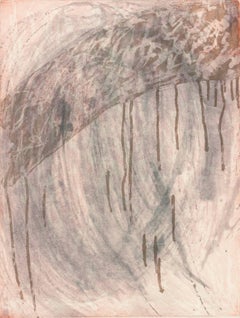 "Bridge", abstract aquatint, spit bite etching print, gray, silver, raw umber.