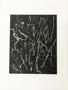 "Dream Talk", abstract calligraphic aquatint print, black and white, Japanese.