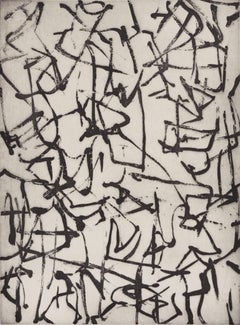 "Letters in Vermont", abstract black and white Japanese calligraphic print,