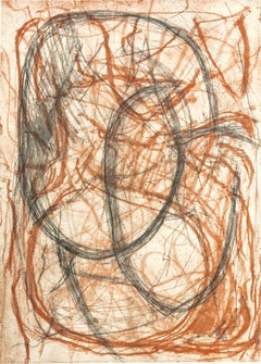 Vintage "May Day", abstract calligraphic soft ground etching print, sanguine, graphite.