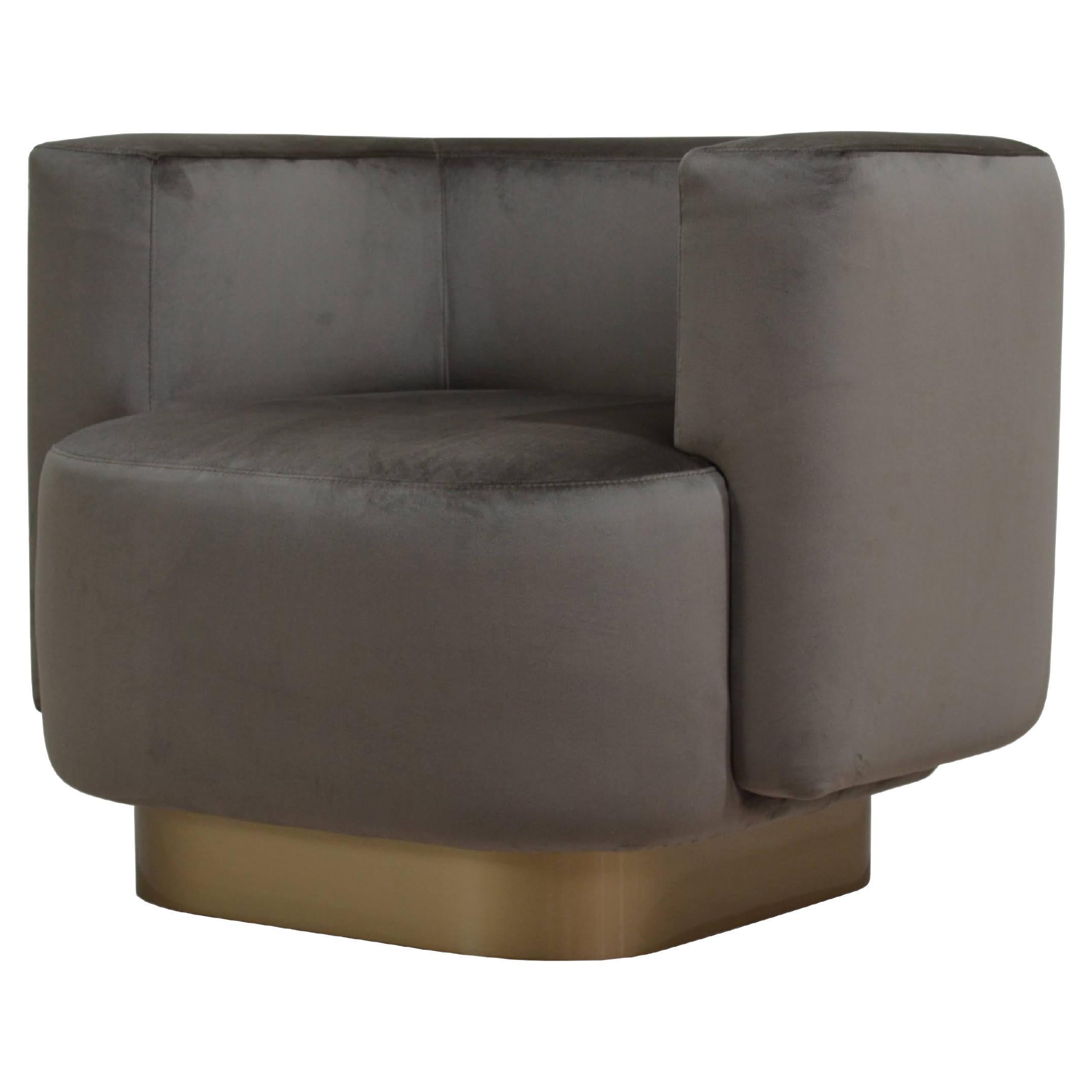 Italian Contemporary Lounge Upholstered Armchair in Mocha Brown Velvet Fabric For Sale
