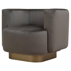 Italian Contemporary Lounge Upholstered Armchair in Mocha Brown Velvet Fabric