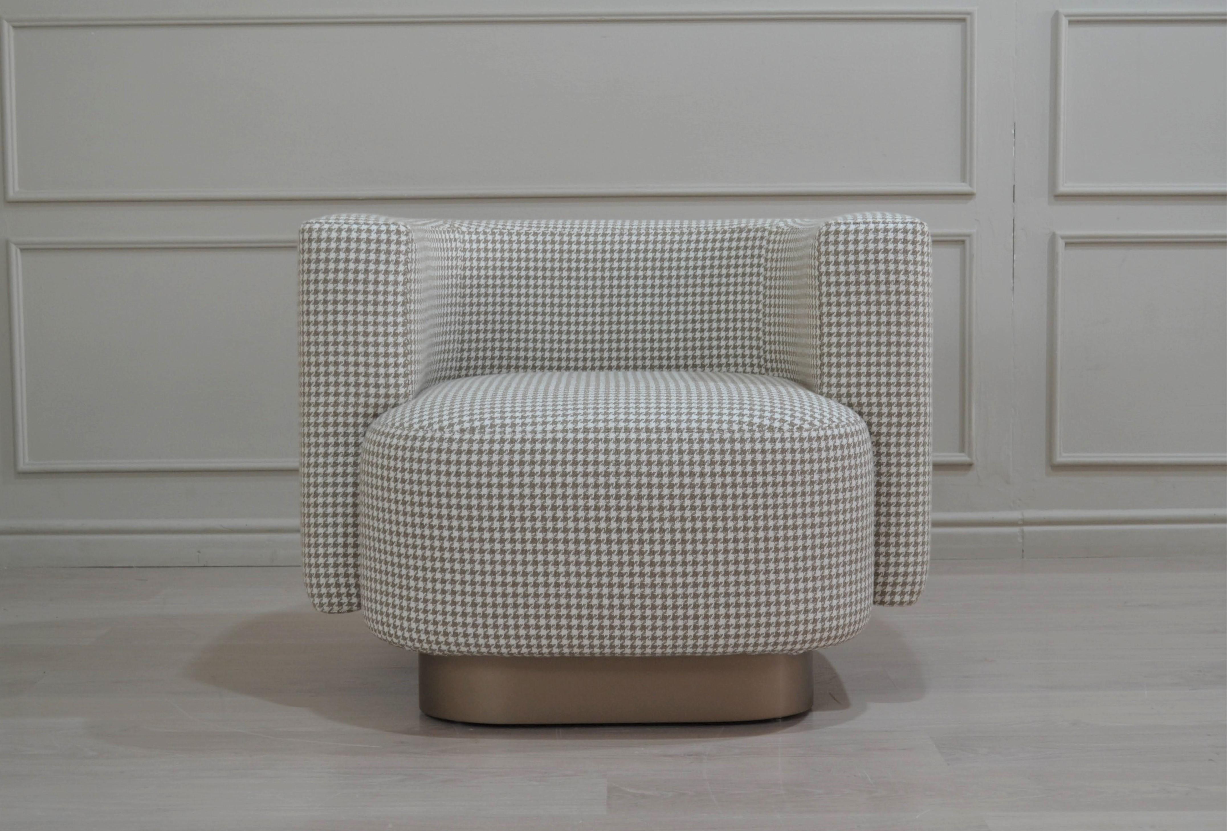 Upholstery Italian Contemporary Lounge Upholstered Armchair in Gingham Pattern Fabric  For Sale