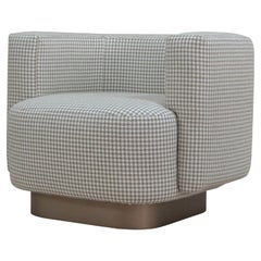 Italian Contemporary Lounge Upholstered Armchair in Gingham Pattern Fabric 