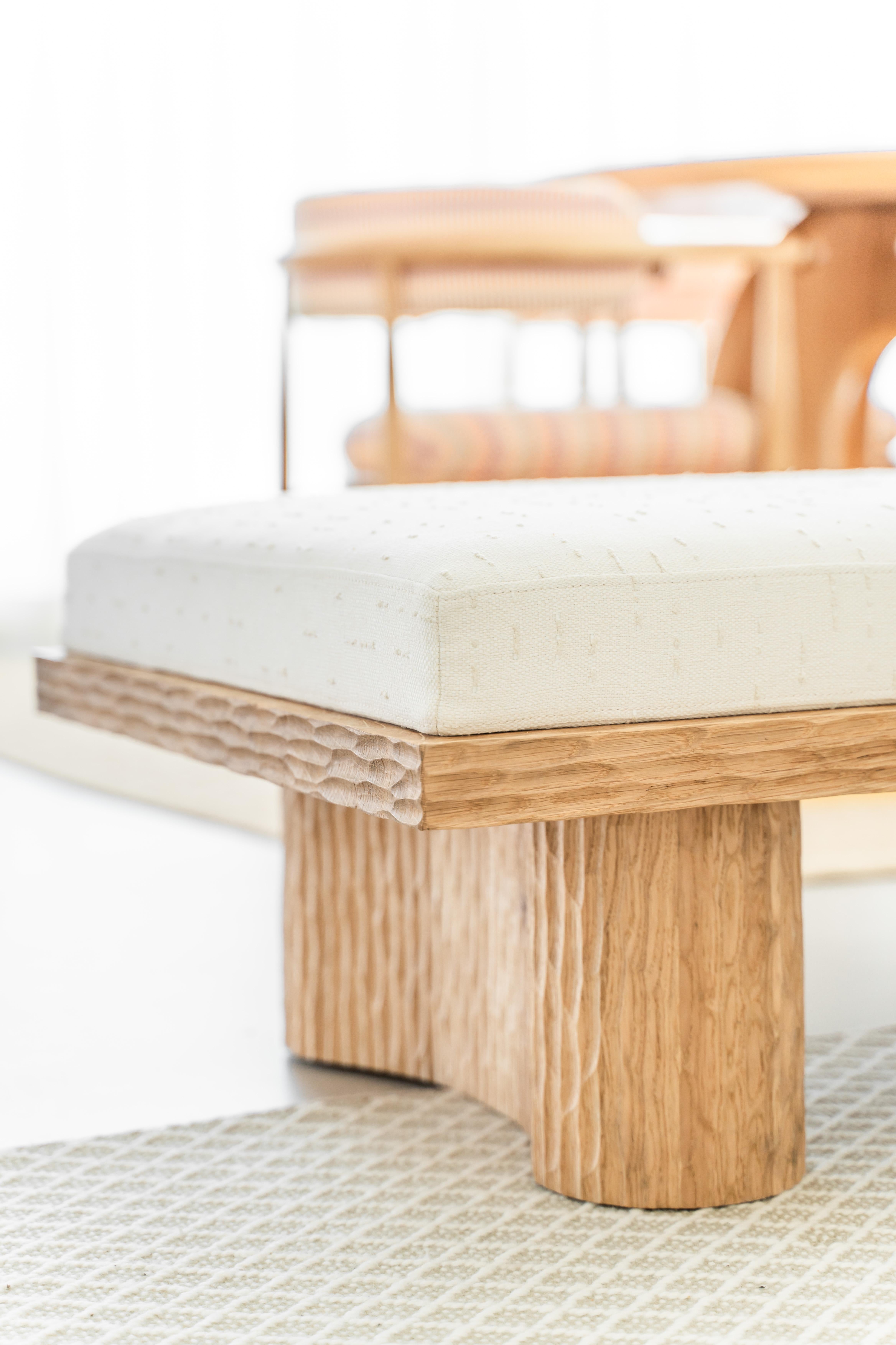 Kumo bench - Solid Oak Stool with Premium Upholstery and Sculptural Detail For Sale 3
