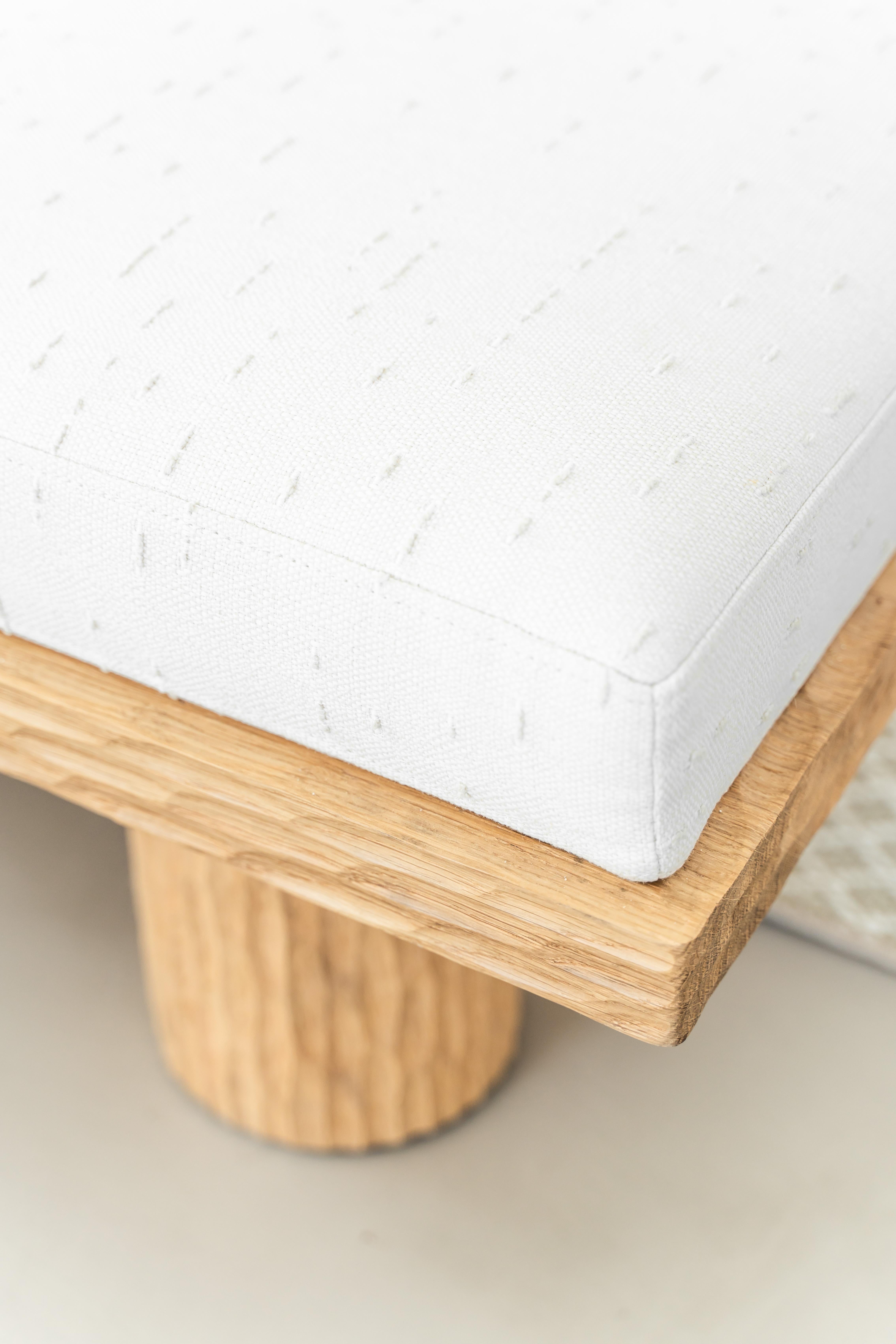 Kumo bench - Solid Oak Stool with Premium Upholstery and Sculptural Detail For Sale 4