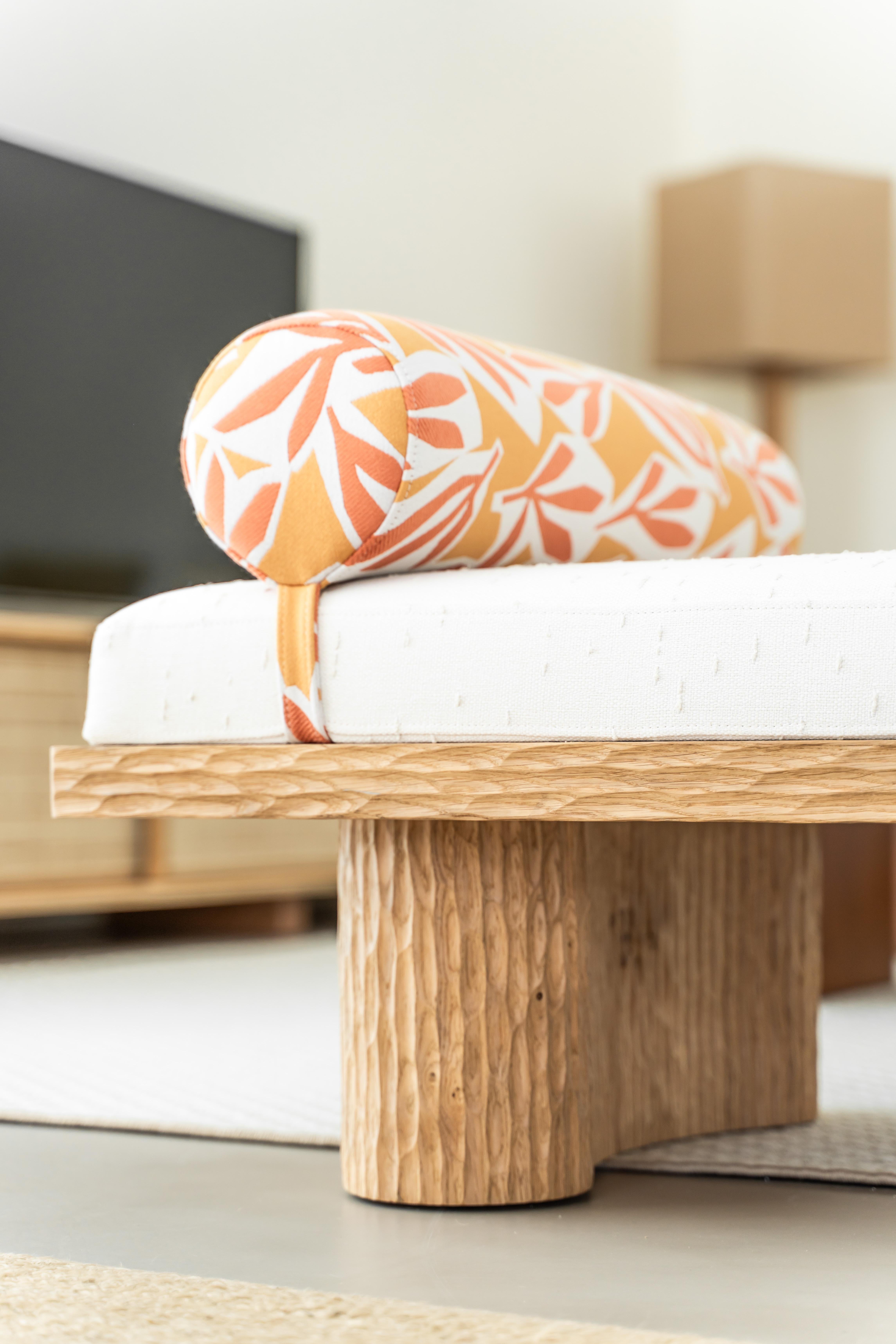 Kumo bench - Solid Oak Stool with Premium Upholstery and Sculptural Detail For Sale 1