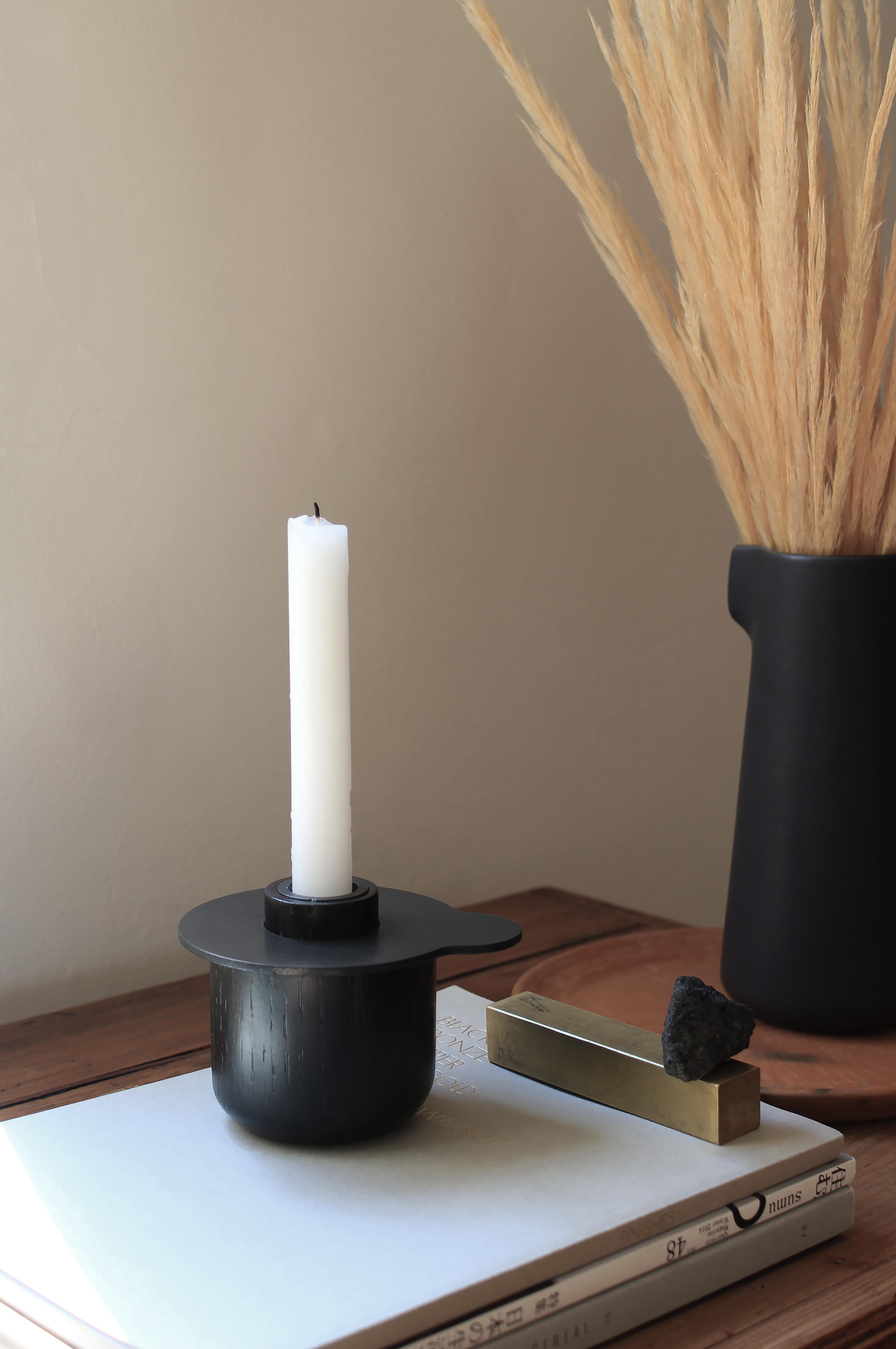 Mexican Kumo Candle Holder in white oak and 3mm black coated steel  For Sale