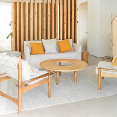 Kun Center Table - Round Oak Coffee Table with Nature-Inspired Curved Design
