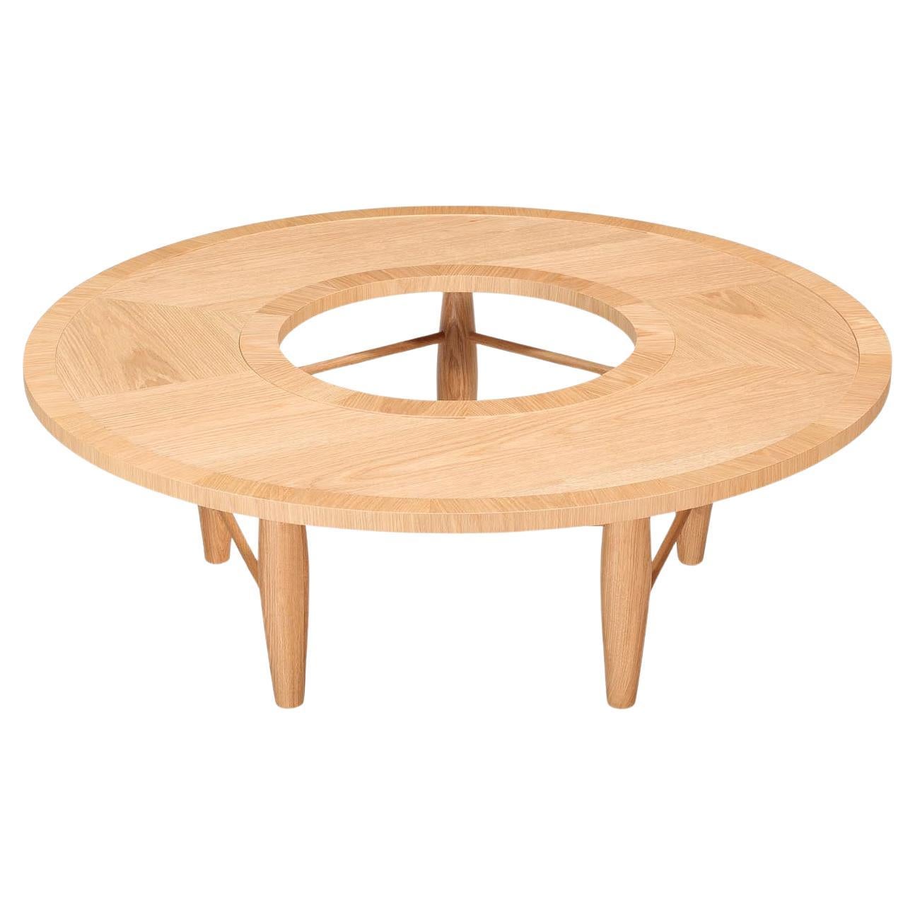 Kun Center Table - Round Oak Coffee Table with Nature-Inspired Curved Design For Sale