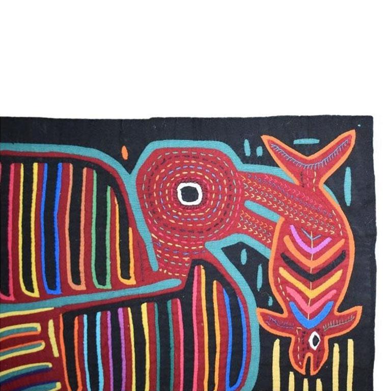 Tribal Kuna Mola Reverse Appliqué Brightly Colored Bird Wall Tapestry, Central America For Sale