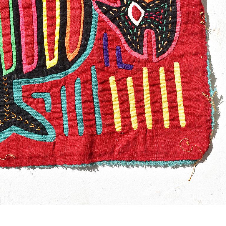 Panamanian Kuna Mola Reverse Appliqué Brightly Colored Bird Wall Tapestry, Central America