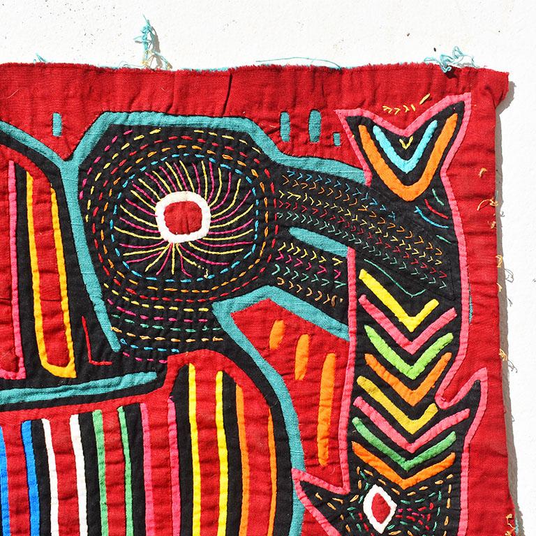 Kuna Mola Reverse Appliqué Brightly Colored Bird Wall Tapestry, Central America In Good Condition In Oklahoma City, OK