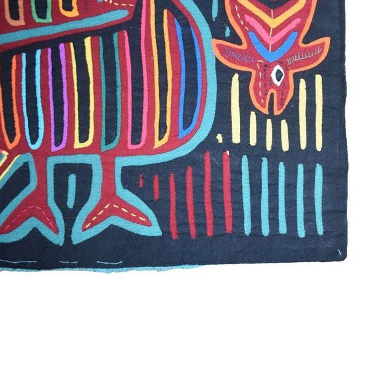 Kuna Mola Reverse Appliqué Brightly Colored Bird Wall Tapestry, Central America In Good Condition For Sale In Oklahoma City, OK