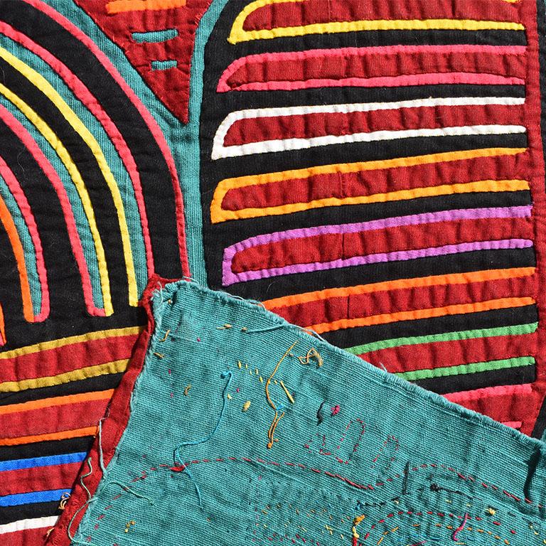20th Century Kuna Mola Reverse Appliqué Brightly Colored Bird Wall Tapestry, Central America
