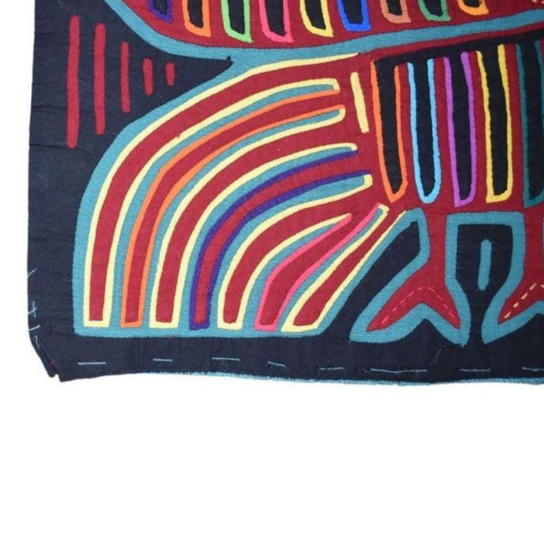 20th Century Kuna Mola Reverse Appliqué Brightly Colored Bird Wall Tapestry, Central America For Sale